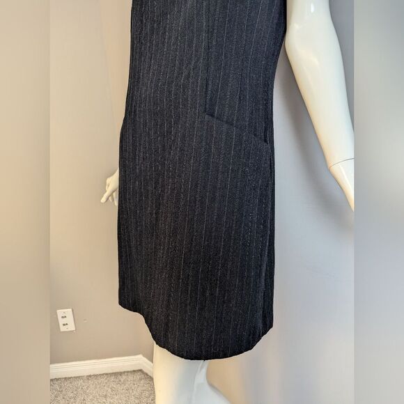 Vintage 90s DKNY Wool Dress Size 6 Pinstripe Scoop Neck Minimalist - Picture 5 of 8